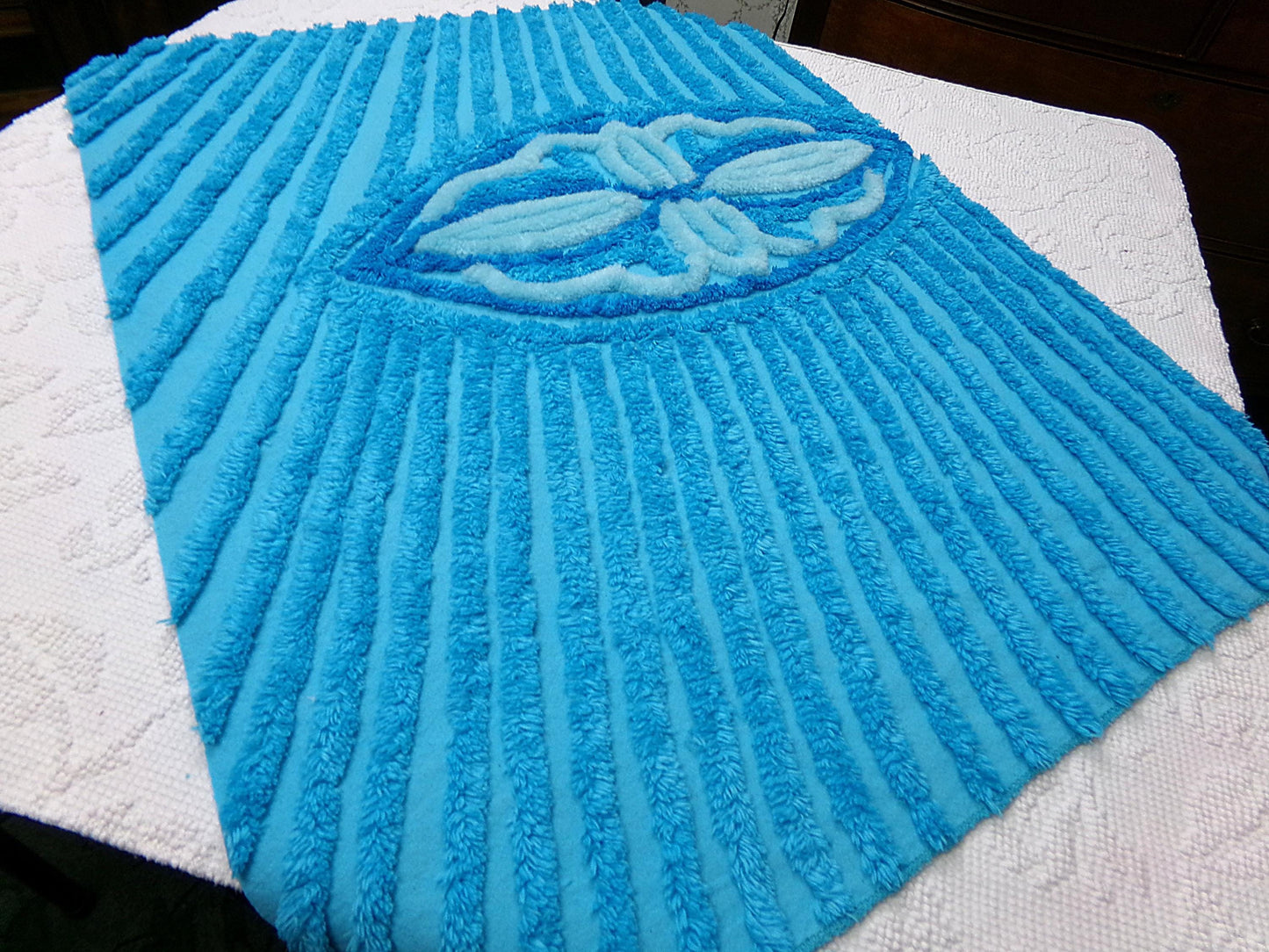 Electric Blue Vintage Chenille Fabric, Wild BOLD Sewing & Quilt Material, 30" x 23" piece