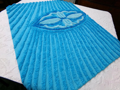 Electric Blue Vintage Chenille Fabric, Wild BOLD Sewing & Quilt Material, 30" x 23" piece