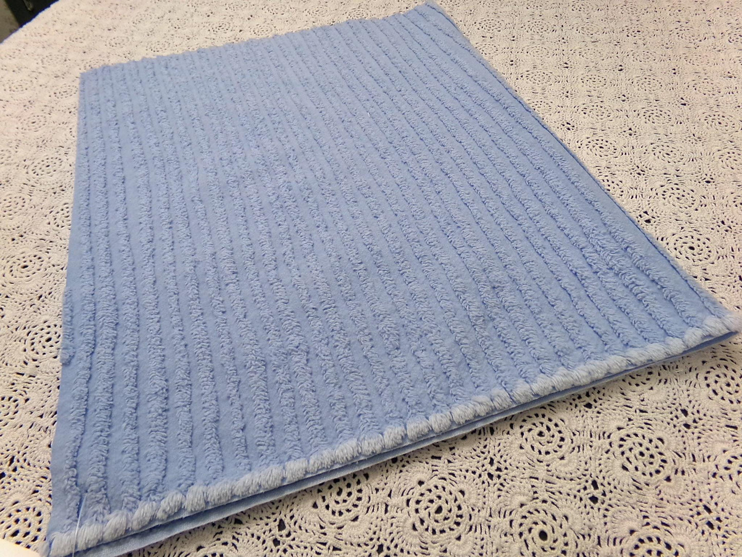 Vintage Chenille Fabric, Simple Blue Stripes, 15.5x25" Piece