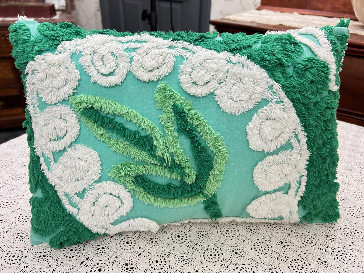 Botanical Green Vintage Chenille PIllow Cover, Rectangle 12x16" Design