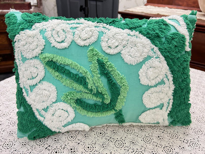 Botanical Green Vintage Chenille PIllow Cover, Rectangle 12x16" Design