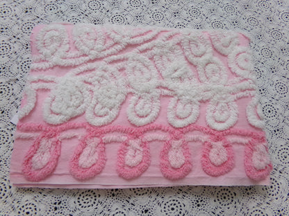Cute Curlicues Vintage Chenille Fabric, Pink & White 16" x 23" piece