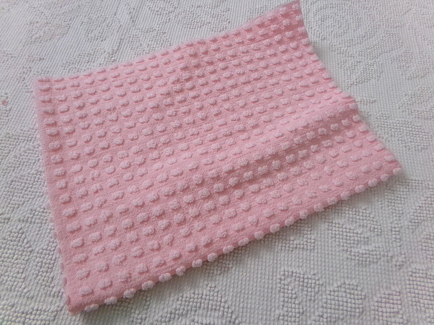 Pink Pops Vintage Chenille Bedspread Fabric Piece Popcorn Dots, 18" x 24"