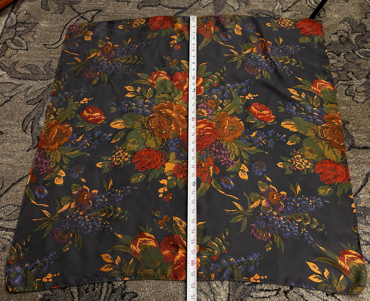 Vintage Ralph Lauren Silk Square Scarf Shabby Navy Blue Floral Roses
