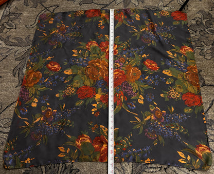 Vintage Ralph Lauren Silk Square Scarf Shabby Navy Blue Floral Roses