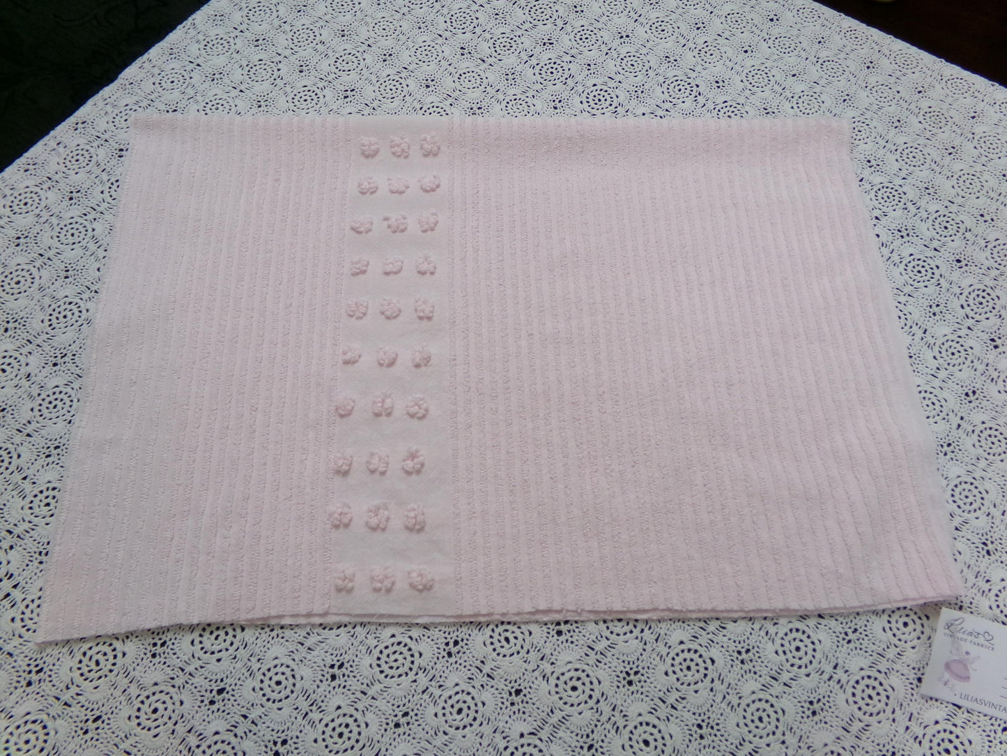 Pastel Pink Vintage Chenille Fabric Simple Dot Stripes Sewing Material 28" x 21"