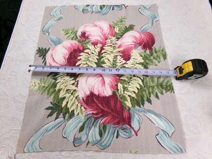 Pink Feather Plumes Vintage Barkcloth Style Fabric Rayon Texture Material 19x22"