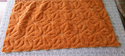 Orange Daisy Vintage Chenille Fabric 17x24" Pc, 1970s Flower Power Boho Style