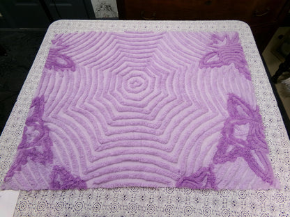 Hypnotic Spiderweb Vintage Chenille Fabric Piece Lavender 23x27" Mesmerizing Design