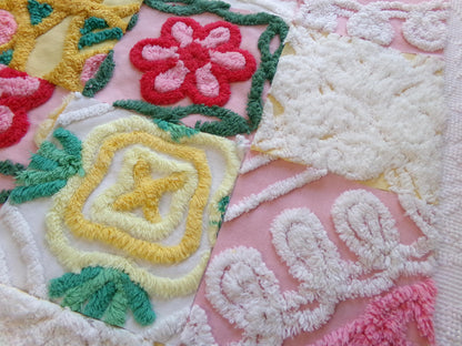 summer fresh vintage chenille fabric squares, set of 16 whimsy floral 6" quilt blocks for crafts, sewing, diy pillow covers