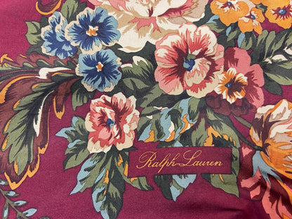 Vintage Ralph Lauren Silk Square Scarf Burgundy Floral Baroque Elegance Japan
