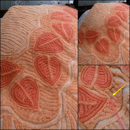 Boho Falling Leaves Vintage Chenille Bedspread, Apricot Peach Twin Size