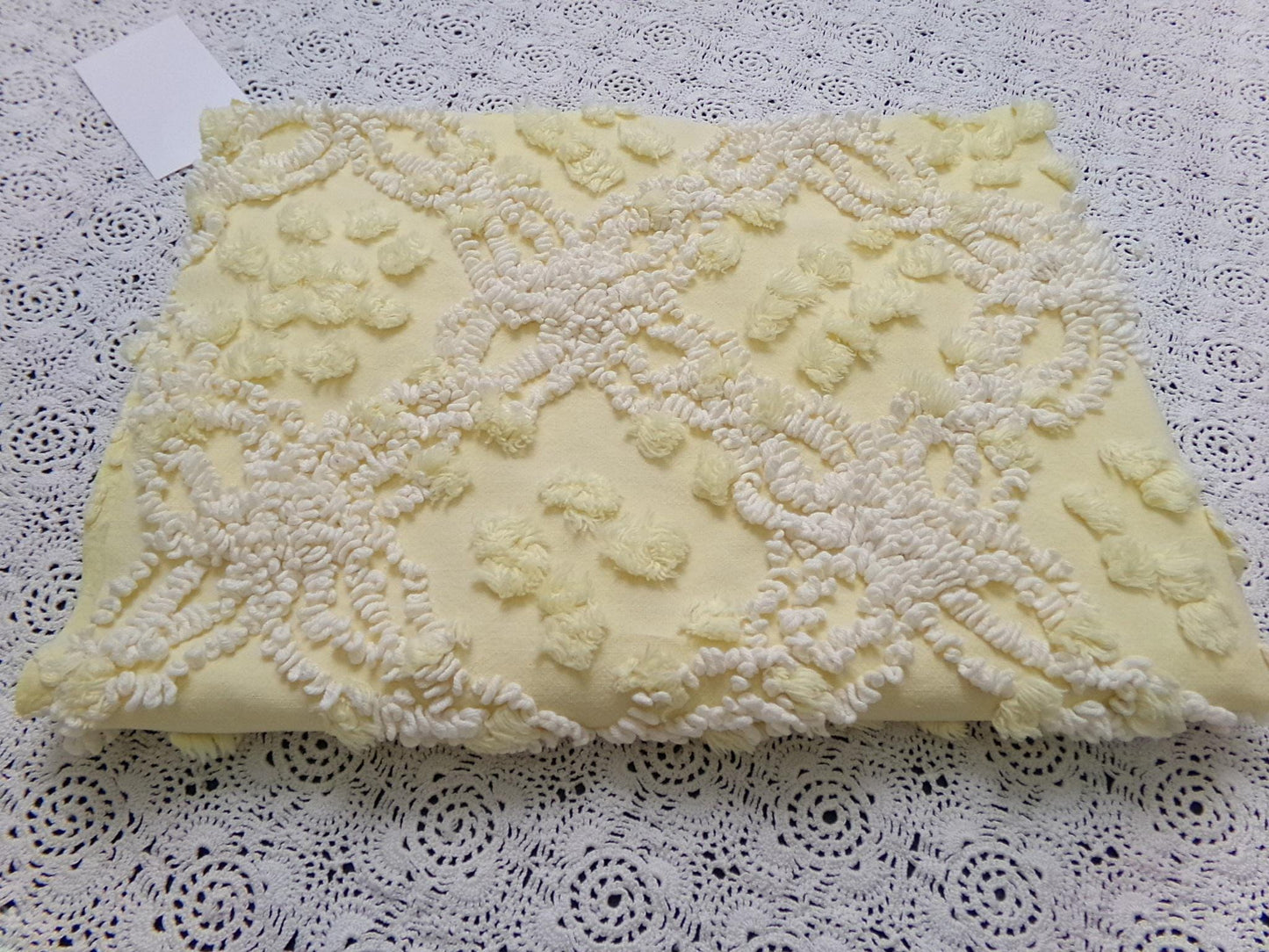 Cheerful Vintage Chenille Bedspread Fabric sunny yellow quilt material 20" x 24"