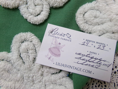 Green White Daisy Vtg Chenille Bedspread Fabric 23x24 Pc Antique Sewing Material