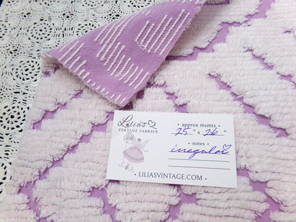 Lavender White Vintage Chenille Fabric Piece 25x26" Daisy Diamond Geometric