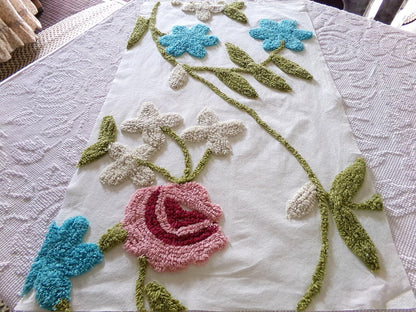 wild rose vintage chenille fabric, sewing material for floral appliques, quilts 15" x 26"