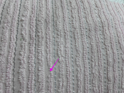 Light Pink Vintage Chenille Fabric, Silver Shimmer Stripes, 22x24"