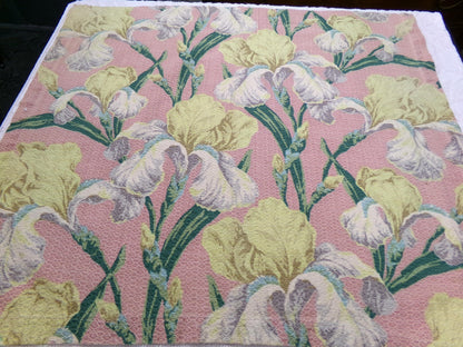 Bearded IRIS BLOOMS Barkcloth Vintage Fabric, Romantic 1940s Sewing Material, 25" x 27"