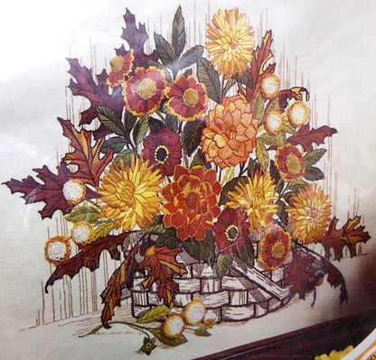 FALL ARRANGEMENT Vintage Crewel Embroidery Kit, Paragon 0810 Boho Floral Stitchery