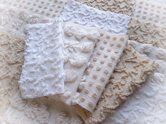 Neutral Modern Mocha & White Chenille Fabric Squares Set, 16 Vintage Quilt Blocks, 6" x 6" inches each, for Quilting, Sewing, DIY Pillows