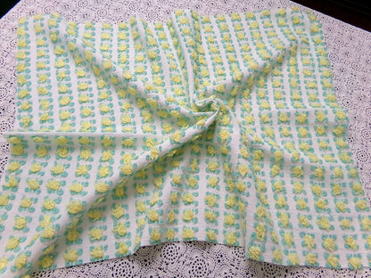 Cottage Rosebud Vintage Chenille Fabric Bouncy Bright Yellow Roses 18x24"