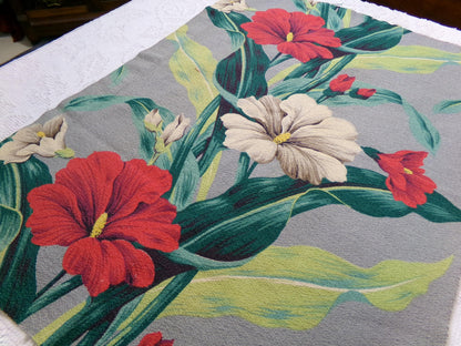 Vintage Barkcloth Fabric in a Bold Tropical Hibiscus Design