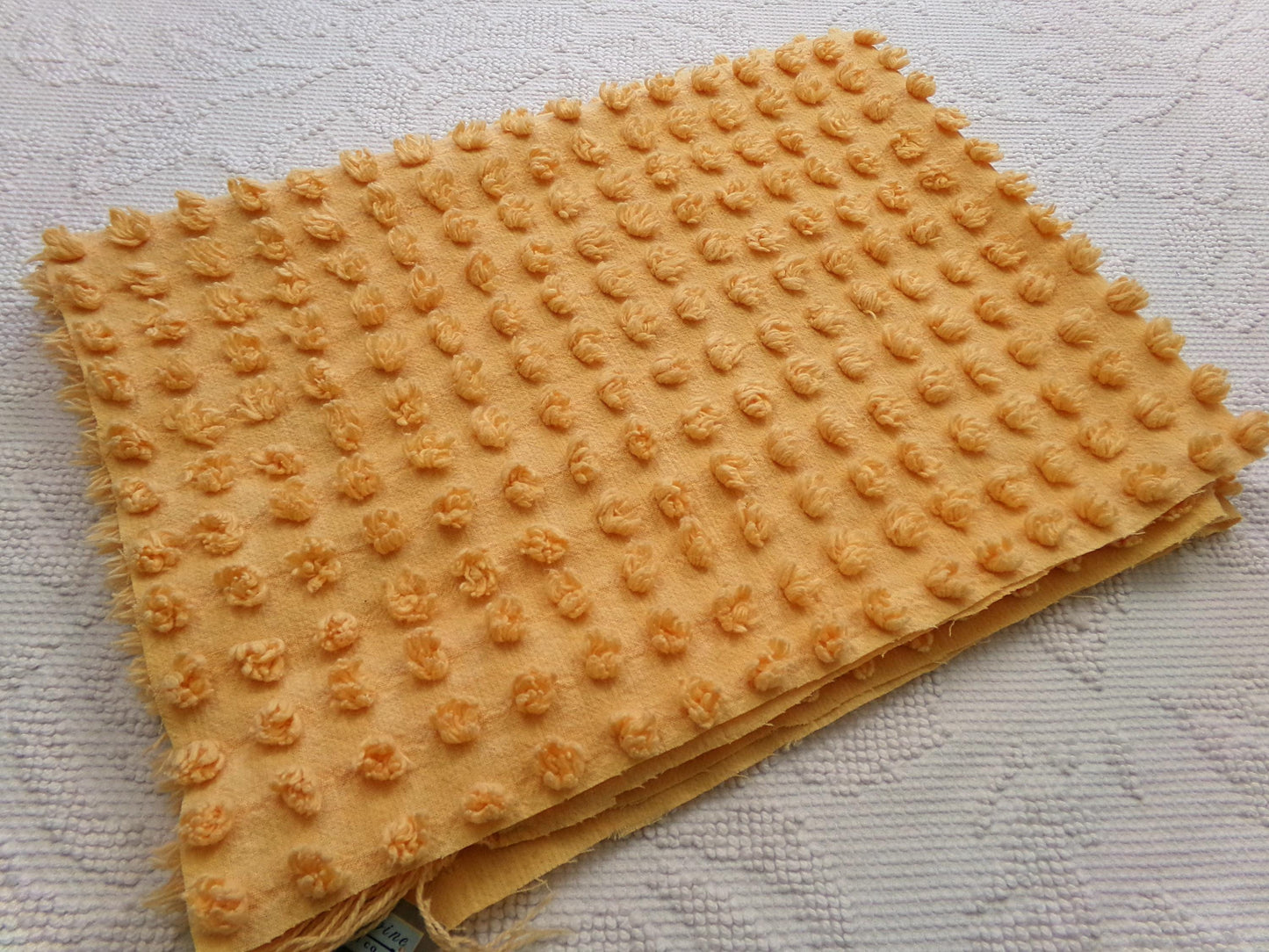 golden harvest peach vintage chenille fabric windy puff pops 20" x 23" quilt material