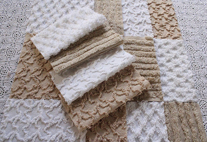 On Trend Neutral Chenille Fabric Squares for Quilting & Crafts in Versatile Sand, Vintage Mocha, White - 16 Rotary Cut Blocks, 6" x 6" inch