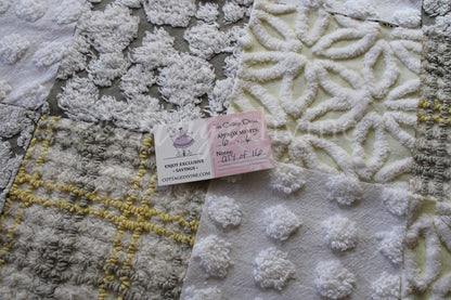 Sun & Clouds Vintage Chenille Fabric Squares, Set of 17 Rotary Cut 6" Quilt Blocks, Soft Yellow, White, Grey
