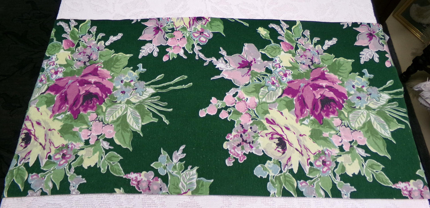 Vintage Waverly Rose Caprice Fabric Green Floral Barkcloth Style 17x35"