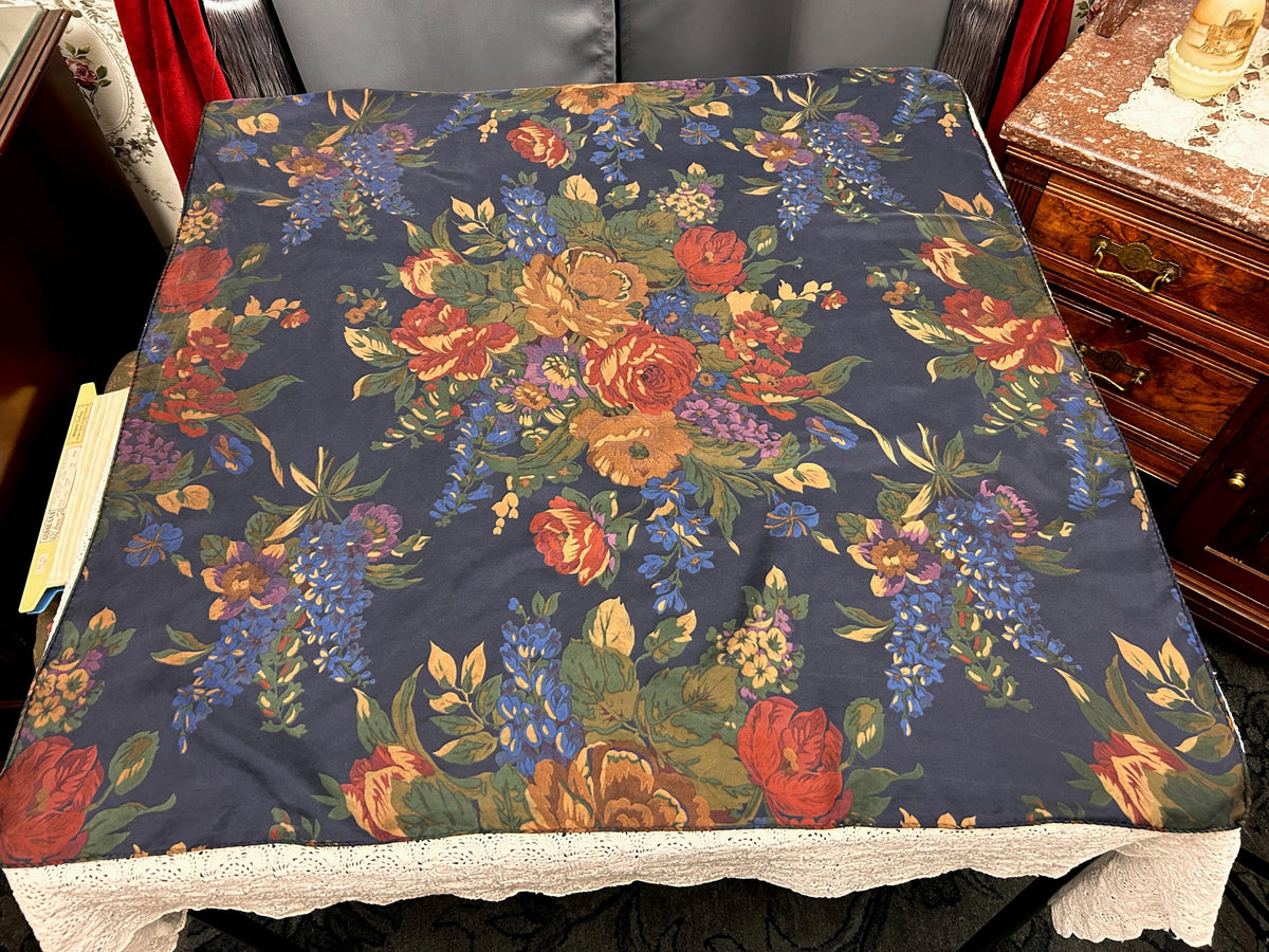 Vintage Ralph Lauren Silk Square Scarf Shabby Navy Blue Floral Roses