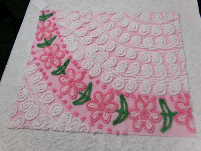 Flower Arch Vintage Chenille Bedspread Fabric, Pink Floral Sewing Material 20" x 24" Piece