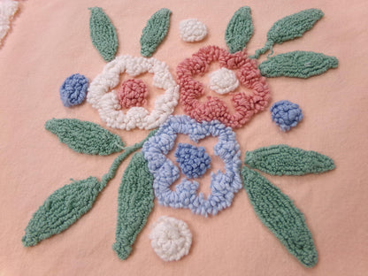 Peach Wildflower Vintage Chenille Bedspread Fabric, 15" x 33" Piece Sewing & Quilt Material