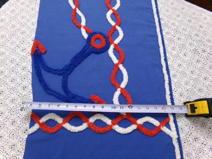 Coastal Anchor Vintage Chenille Fabric Piece 42 x 16" Red White Blue American Spirit