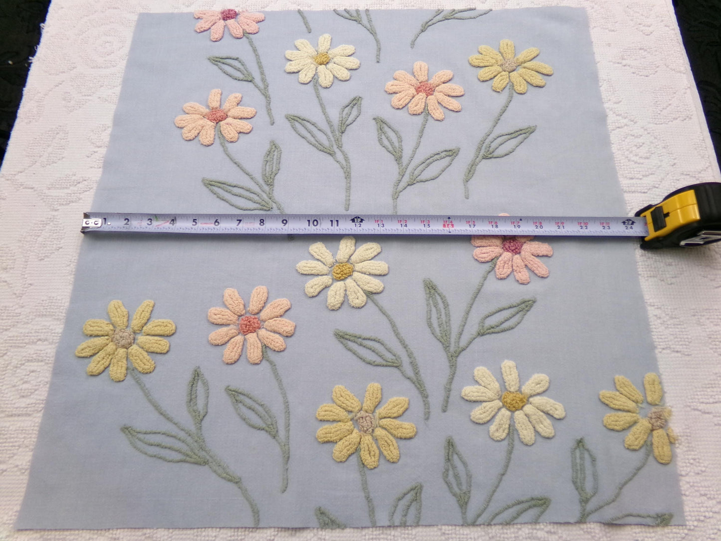 Cascading Daisy Vintage Chenille Fabric, Blue Floral Sewing & Quilt Material 23" x 24" Piece