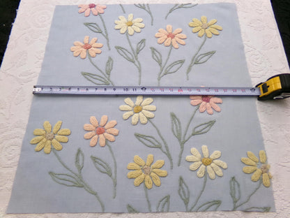 Cascading Daisy Vintage Chenille Fabric, Blue Floral Sewing & Quilt Material 23" x 24" Piece