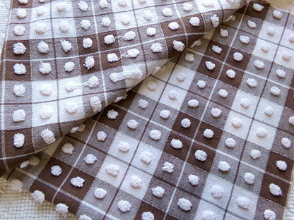 vintage chenille fabric: 18" x 24" cut piece of brown & white popcorn cotton material for quilting, sewing cute teddy bears