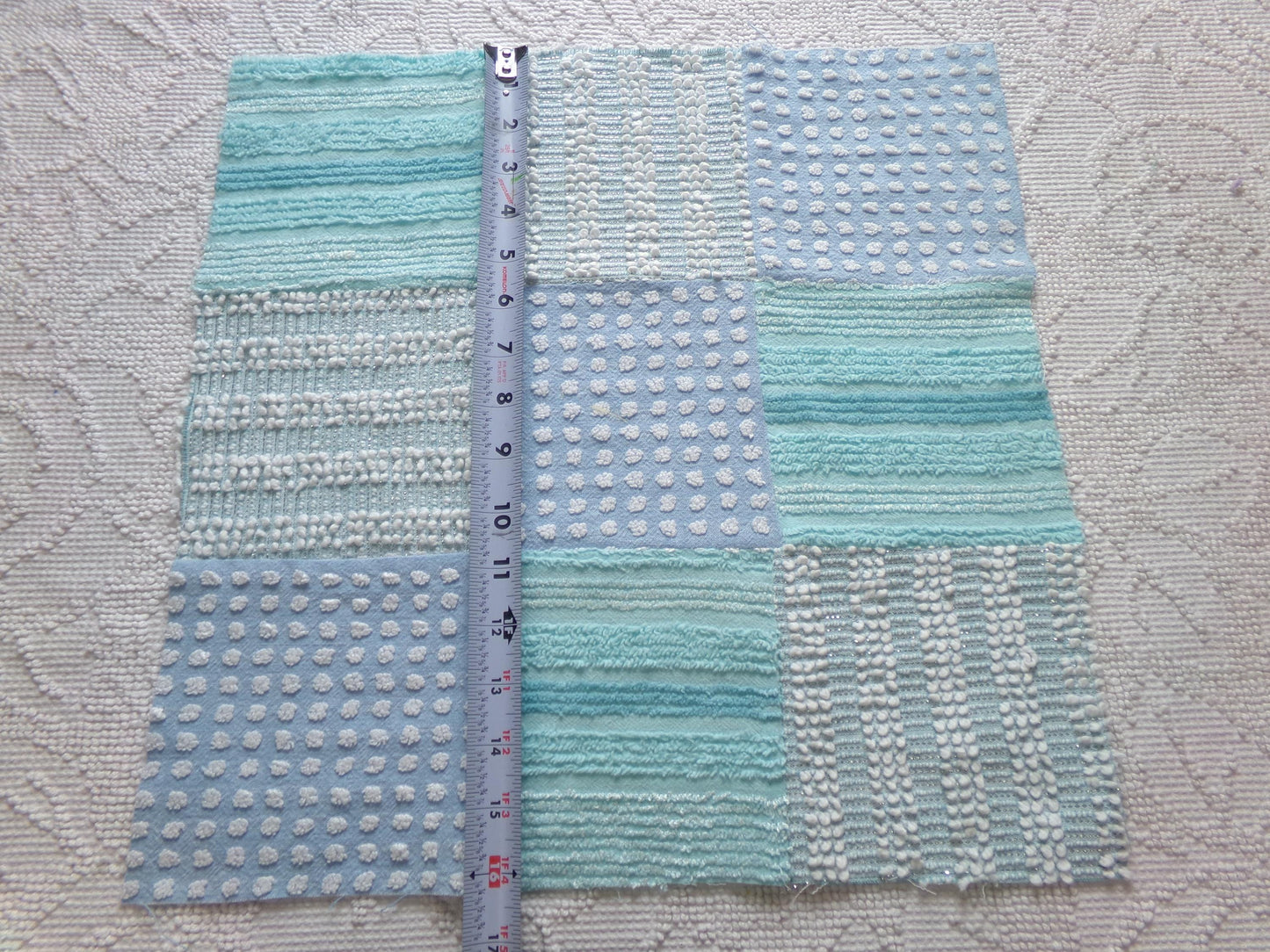 Beach Girl Vintage Patchwork Chenille Fabric Craft Panel - 16" square great for Pillows, Quilting, Wall Hangings