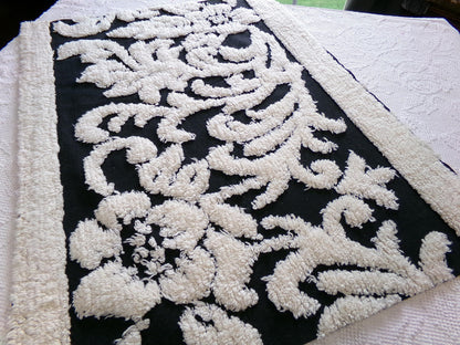 Gothic Black Cream Rose Vintage Chenille Fabric, 20" x 25" Inch Piece, Beautiful Material for Pillows