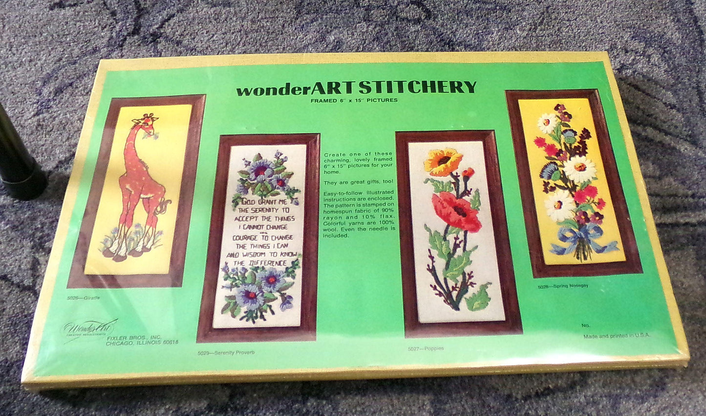 SPRING NOSEGAY Vintage Crewel Kit, WonderArt Embroidery 5028, Boho Hippie 70s Wall Hanging