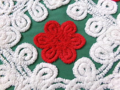 Evergreen Rose Vintage Chenille Fabric, white swirl sewing craft quilt material, 20" x 24" piece