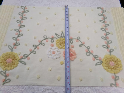 cottage floral vintage chenille fabric, buttercup yellow quilt sewing material, large 19" x 40" piece