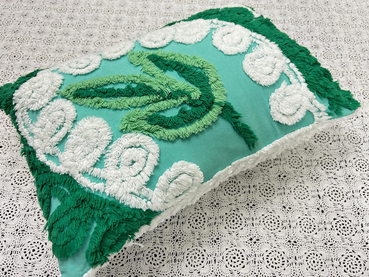 Botanical Green Vintage Chenille PIllow Cover, Rectangle 12x16" Design