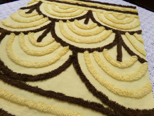 Vintage Chenille Bedspread Fabric Yellow Brown Swag Scallop 18x22.5" Piece Quilt Sewing Material