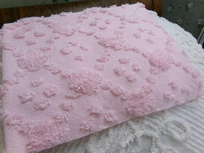 Soft Pink Vintage Style Chenille Fabric, Diamond Lattice Pops, 18x24" Piece