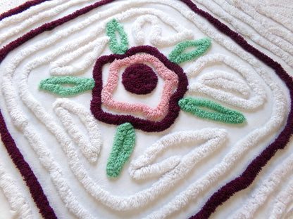 Rose Mauve Vintage Chenille Fabric, 19" x 23" Piece of Radiating Swirl White Cotton Sewing Material Upcycle into Pillows, Quilts