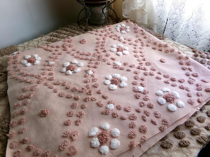 Hippie Daisy Vintage Chenille Fabric, 23" x 20" Cut Piece, 100% Cotton Handmade Sewing Material, Great Boho Design for Quilts & Crafts