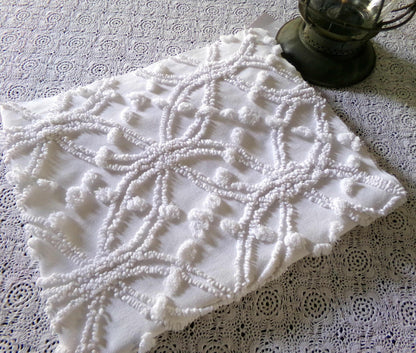 Classic White Vintage Chenille Fabric, Wedding Ring Pops Sewing & Quilt Material 20" x 25