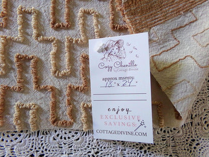 fantasy pyramids boho chenille fabric, retro earthtone brown vintage 18" x 24" piece of cotton quilt material for crafts & sewing