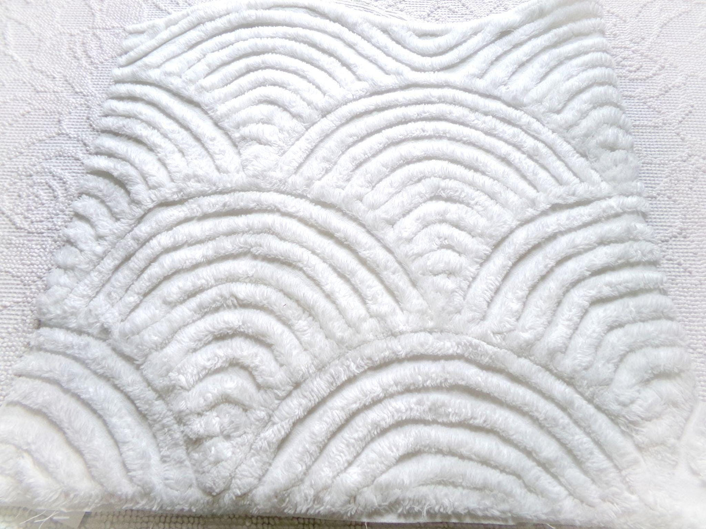 White Swirl Clouds Vintage Chenille Fabric, Plush 16" x 32" inch Piece with scalloped edge